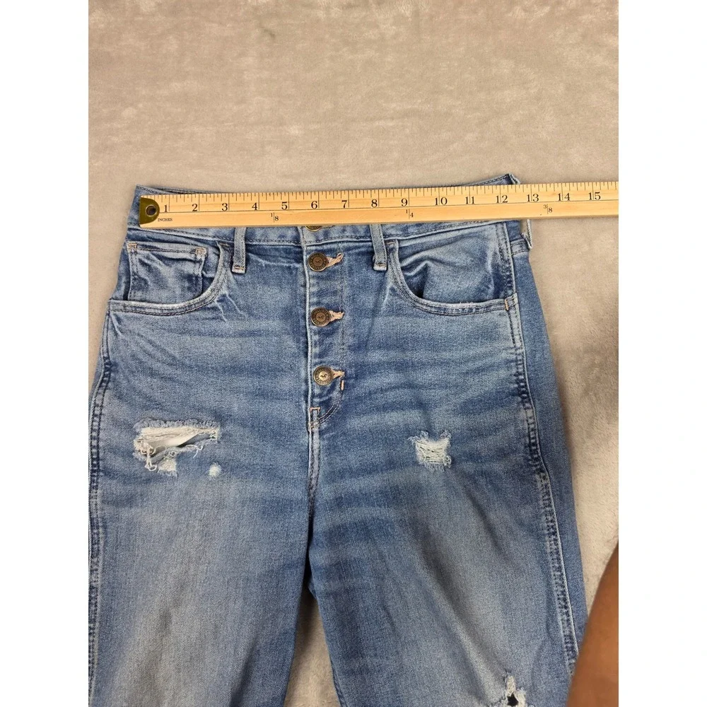 Hollister Ultra High-Rise Mom Jean Women 3R W26 L27 Blue Distressed Button Fly